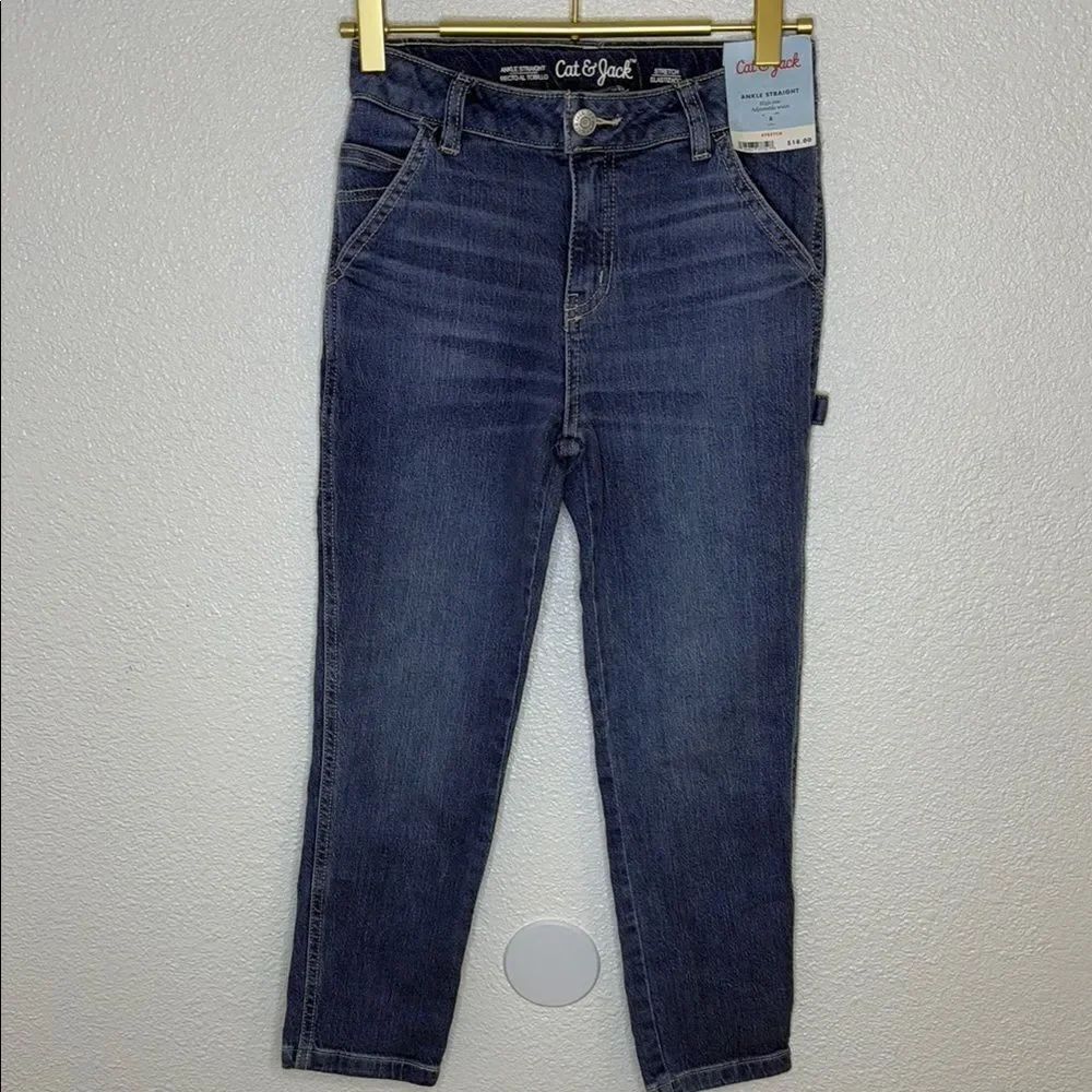 NWT-Cat & Jack- kids ankle straight Blue Jeans- adjustable waist- medium -Size 8